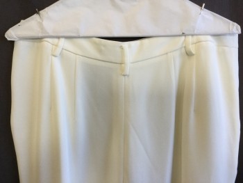 ELLEN TRACY, Cream, Polyester, Cotton, Solid, 1.5" Waistband with Belt Hoops, 2 Pleat Front, Zip Front, 2 Slant Pockets Front