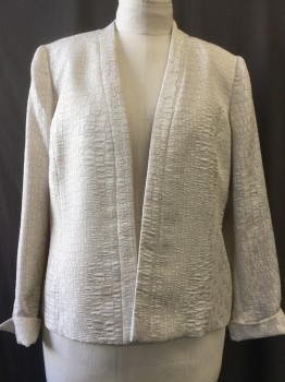 Womens, Evening Jacket, KASPER, Pearl White, Polyester, Reptile/Snakeskin, B:40, No Closures, Long Sleeves, No Collar, Fold Over Cuffs