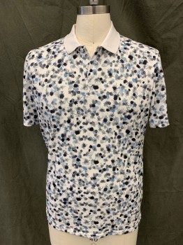 AG, White, Navy Blue, Gray, Graphite Gray, Lt Blue, Polyester, Stars, Dots, Pique Knit, Solid White Ribbed Knit Collar Attached, 3 Button Placket, Short Sleeves, Multiple