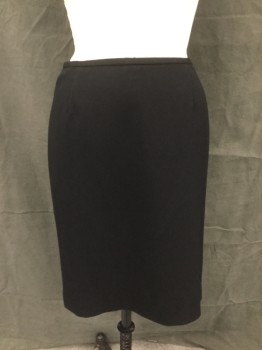 CALVIN KLEIN, Black, Polyester, Rayon, Solid, Pencil Skirt, Dart Front/Back, 1/2" Waistband, Center Back Zip