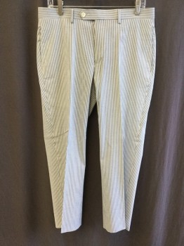 RALPH LAUREN, White, Slate Blue, Cotton, Spandex, Stripes - Vertical , 2nd PANTS:  1.5" Waistband with Belt Hoops, Flat Front, Zip Front, 4 Pockets