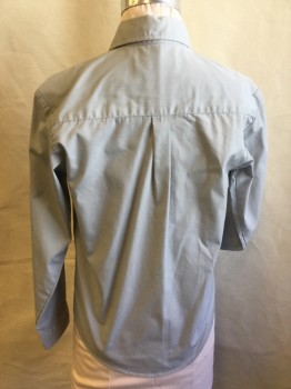 IZOD, Lt Gray, Cotton, Polyester, Solid, Boys, Collar Attached, Button Front, 1 Pocket, Long Sleeves, Curved Hem