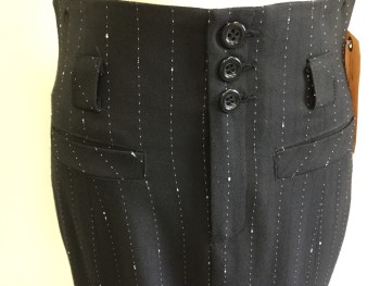 NANETTE LEPORE, Black, White, Viscose, Wool, Stripes - Vertical , Broken Pinstripe, Box Pleats, 2 Pockets,