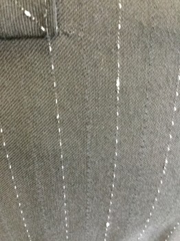 NANETTE LEPORE, Black, White, Viscose, Wool, Stripes - Vertical , Broken Pinstripe, Box Pleats, 2 Pockets,