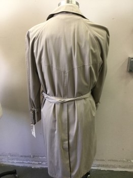 JOS A BANKS, Khaki Brown, Polyester, Solid, Double Breasted, Collar Attached, 2 Pockets, Self Belt,