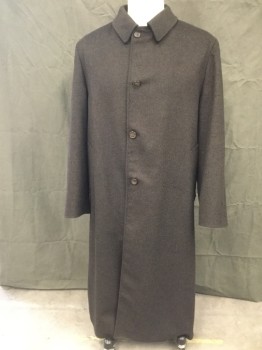 BATTAGLIA, Dk Brown, Wool, Cashmere, Heathered, Single Breasted, Collar Attached, 2 Pockets, Long Sleeves, Raglan Back Sleeve
