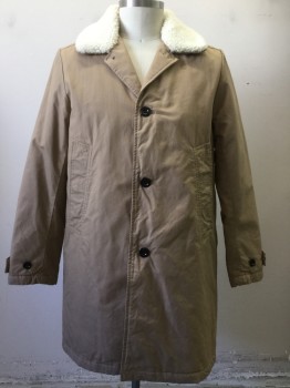G STAR RAW, Tan Brown, Cream, Cotton, Sherpa, Solid, Collar Attached, Single Breasted, 2 Pockets, Cream Sherpa Collar