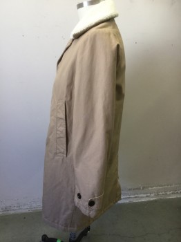 G STAR RAW, Tan Brown, Cream, Cotton, Sherpa, Solid, Collar Attached, Single Breasted, 2 Pockets, Cream Sherpa Collar