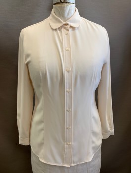 Womens, Blouse, ANNE KLEIN, Cream, Polyester, Solid, Sz.14, Crepe, Long Sleeves, Button Front, Peter Pan Collar