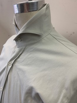 Mens, Historical Fiction Shirt, VENICE CUSTOM SHIRTS, Lt Gray, Cotton, Elastane, Solid, 15, Long Sleeves, Button Front Placket, Gathers at Shoulders, Novelty Collar, Fold Up Button Cuffs