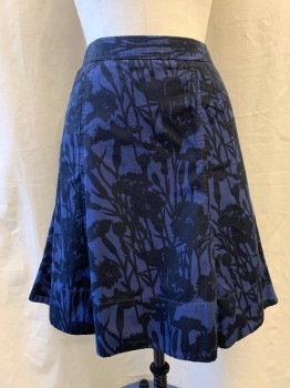 Womens, Skirt, Knee Length, MARC JACOBS, Navy Blue, Black, Cotton, Floral, 6, A-Line, Zip Side, 2 Pockets