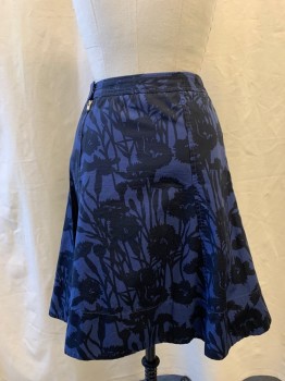 Womens, Skirt, Knee Length, MARC JACOBS, Navy Blue, Black, Cotton, Floral, 6, A-Line, Zip Side, 2 Pockets