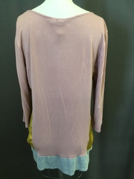 DOLAN, Dusty Rose Pink, Gold, Heather Gray, Cotton, Silk, Solid, Ballet Neck, Long Sleeves, Body Dusty Rose, Sides Gold, Bottom Grey