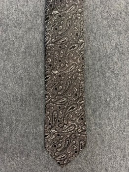 N/L, Black, Silver, Gray, Polyester, Paisley/Swirls, Four in Hand
