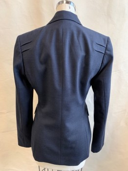 Womens, Blazer, ELIE TAHARI, Navy Blue, Wool, Polyester, Solid, 2, Self Plaid Appears Solid, Single Breasted, Hand Picked Collar Attached, Peaked Lapel, Horizontal Pleats at Shoulder, 2 Pockets