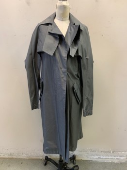 Womens, Coat, Trenchcoat, COFFEE SHOP, Dk Gray, Poly/Cotton, Nylon, 4, Collar Attached, Single Breasted, 1 Concealed Button