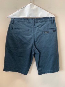 RVCA, Navy Blue, Cotton, Polyester, Solid, F.F, Slant And Back Pockets, Zip Front, Belt Loops,