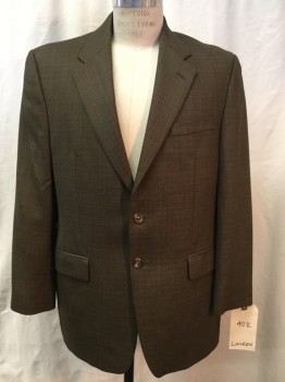 RALPH LAUREN, Black, Brown, Wool, 2 Color Weave, Notched Lapel, Collar Attached, 2 Buttons,  3 Pockets,