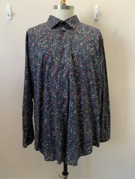 JARED LANG, Black, Multi-color, Cotton, Floral, C.A., Button Front, L/S, Red, Beige, Blue, and Green Floral Print