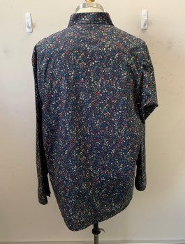 JARED LANG, Black, Multi-color, Cotton, Floral, C.A., Button Front, L/S, Red, Beige, Blue, and Green Floral Print
