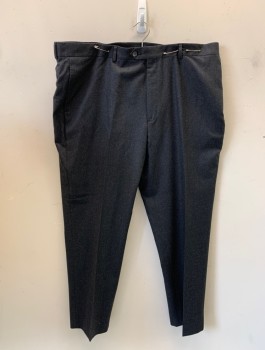 BROOKS BROTHERS, Charcoal Gray, Wool, Solid, Flat Front, Button Tab, Tapered Leg, Zip Fly, 4 Pockets, Belt Loops