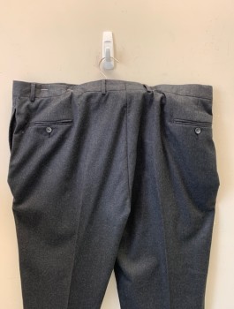 BROOKS BROTHERS, Charcoal Gray, Wool, Solid, Flat Front, Button Tab, Tapered Leg, Zip Fly, 4 Pockets, Belt Loops