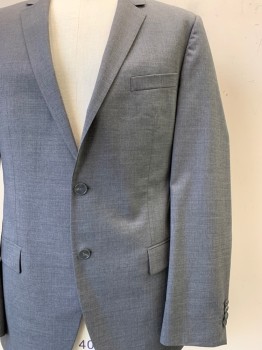 HUGO BOSS, Gray, Wool, Heathered, 2 Buttons, Single Breasted, Notched Lapel, 3 Pockets,