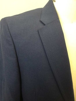 TOMMY HILFIGER, Blue, Navy Blue, Viscose, Polyester, Check , Single Breasted, Collar Attached, Notched Lapel, 3 Pockets, 2 Buttons
