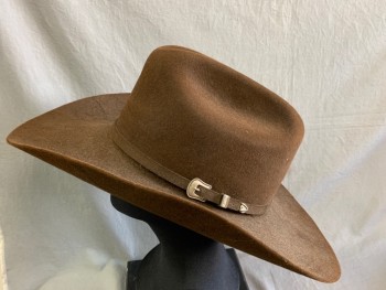 RESISTOL, Brown, Fur, Felt, Self Hat Band with Silver Buckle, Dusty and Soft