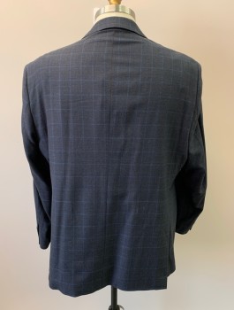 PRONTO UOMO, Slate Blue, Multi-color, Wool, Plaid, Single Breasted, 2 Buttons, Notched Lapel, 3 Pockets, Light Blue And Brown In Plaid