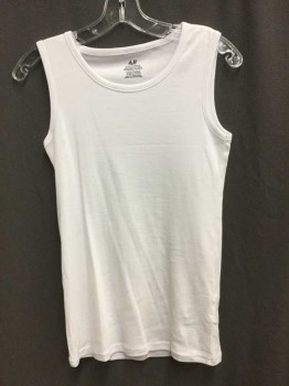 Childrens, Top, H&M, White, Cotton, Solid, 12/14Y, Girls Tank Top, Jersey, Sleeveless, Scoop Neck