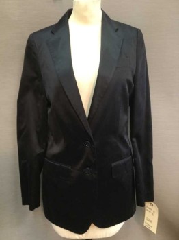 HELMUT LANG, Black, Silk, Solid, JACKET:   Notched Lapel, Single Breasted, 2 Button Front, 2 Pockets Bottom W/flap,  Long Sleeves, See Photo Attached,