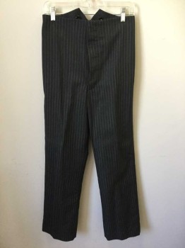 NO LABEL, Black, White, Wool, Stripes, Vertical Stripes, Flat Front, Button Fly, Suspender Buttons