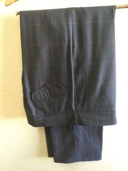 Mens, Suit, Pants, 1890s-1910s, N/L, Navy Blue, Brown, Teal Blue, Wool, Plaid, 29, 32, F.F, Bttn Fly, 4 Pockets. Repair On Left Button,