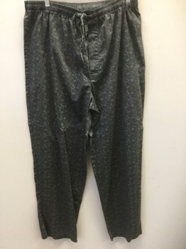 Mens, Sleepwear PJ Bottom, STAFFORD, Gray, Black, Cotton, Polyester, Paisley/Swirls, L, Gray with Black Paisley Pattern, Elastic & Drawstring Waist