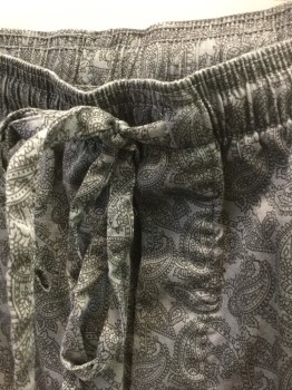 Mens, Sleepwear PJ Bottom, STAFFORD, Gray, Black, Cotton, Polyester, Paisley/Swirls, L, Gray with Black Paisley Pattern, Elastic & Drawstring Waist