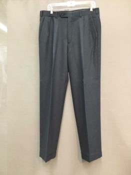 Mens, 1990s Vintage, Suit, Pants, FOLIO By Kingsbridge, Gray, Wool, Polyester, Solid, 32, 35, Double Pleated Front Waist, Cuffed