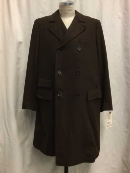 Mens, Coat 1890s-1910s, MTO, Brown, Wool, Solid, 46, Brown, Notched Lapel, Double Breasted, 6 Buttons, 4 Pockets,