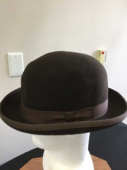 Mens, Bowler/Derby , GOLDEN GATE HAT COMP, Dk Brown, Wool, Solid, 7 1/8, Dk Brown Gross Grain Ribbon Hat Band, See Photo Attached,