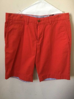 TOMMY HILFIGER, Red-Orange, Cotton, Solid, Flat Front, Belt Loops, Zip Fly, 5 + Pockets (including Watch Pocket)