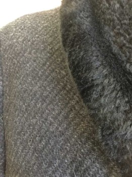Mens, Coat, MARK V, Black, Charcoal Gray, Wool, Stripes, Solid, 46R, Black/Charcoal Diagonal Stripe Heavy Wool, Black Plush Shawl Lapel and Lining, Single Breasted, 3 Buttons,  2 Pockets  **Has Some Holes/Wear at Left Cuff