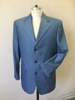 FERRECCI, Lt Blue, Wool, Heathered, 3 Button Single Breasted, 1 Welt Pocket, 2 Pockets with Flaps, No Slit