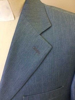 FERRECCI, Lt Blue, Wool, Heathered, 3 Button Single Breasted, 1 Welt Pocket, 2 Pockets with Flaps, No Slit