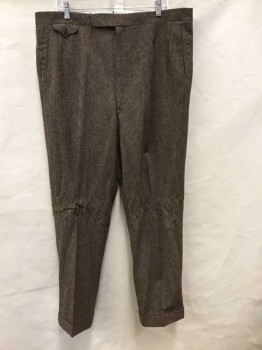 Mens, 1930s Vintage, Suit, Pants, PAUL CHANG'S , Brown, Cream, Red, Wool, Tweed, 34/24, Pleated Front, Zip Front, Cuffed Hem, Tab Waist, Made To Order