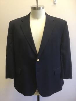 JOSEPH & FEISS, Navy Blue, Wool, Solid, Single Breasted, Notched Lapel, 2 Gold Metal Buttons, 3 Pockets, Black Lining