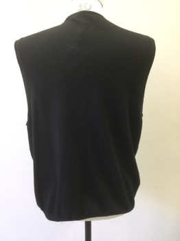 CALVIN KLEIN, Charcoal Gray, Black, Wool, Novelty Pattern, Cardigan, V-neck, Block/ Stripe Pattern, Solid Back