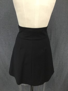 MAJE, Black, Cotton, Viscose, Solid, Faux Button Front, Dart Front, Stepped Waist, Side Zip