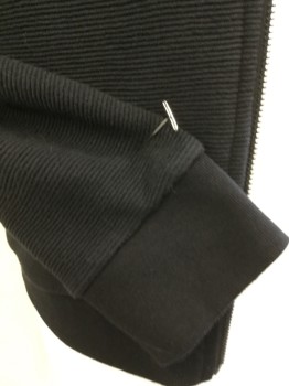 H & M, Black, Cotton, Polyester, Stripes - Horizontal , Black with  Self Horizontal Stripes Texture, Knit Crew Neck,  Long Sleeves Cuffs & Hem, Zip Front, 2 Side Pockets