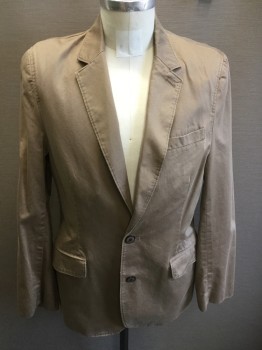RED CAMEL, Tan Brown, Brown, Cotton, Herringbone, Single Breasted, 2 Buttons,  Notched Lapel,