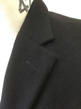 Mens, Coat, Overcoat, PAUL STUART, Black, Cashmere, Solid, 42L, Single Breasted, Notched Lapel, 3 Buttons, Covered/Hidden Button Placket, 3 Pockets, Black Lining